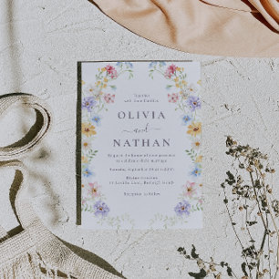 Vibrant Pastel Wildflowers Modern Wedding Invitation