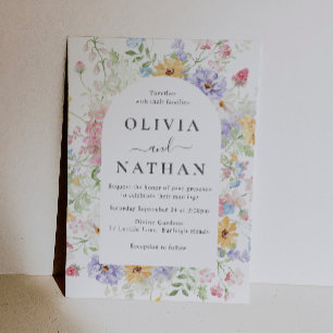 Vibrant Pastel Wildflowers Wreath Wedding Invitation