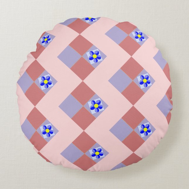 Vibrant Patchwork Floral  Round Cushion (Front)
