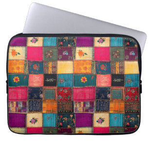 Vibrant Patchwork Quilt with Classic Florals Laptop Sleeve