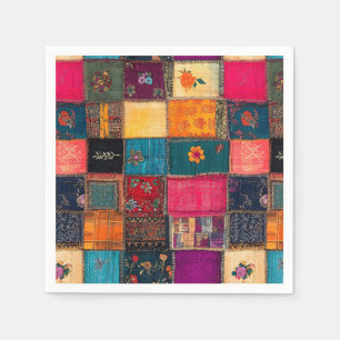 Vibrant Patchwork Quilt with Classic Florals Napkin