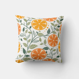 Vibrant pattern of orange slices and green leaves cushion