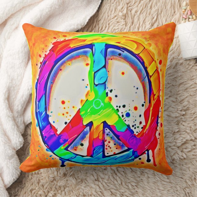 Vibrant Peace Logo: Colourful Artwork Cushion (Blanket)