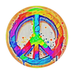 Vibrant Peace Logo: Colourful Artwork Cutting Board
