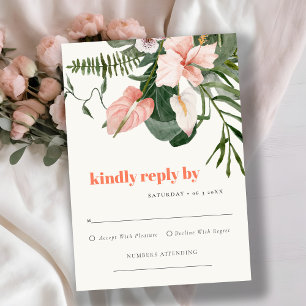 Vibrant Peach Blush Boho Tropical Floral Wedding RSVP Card