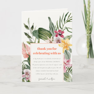 Vibrant Peach Blush Boho Tropical Floral Wedding Thank You Card