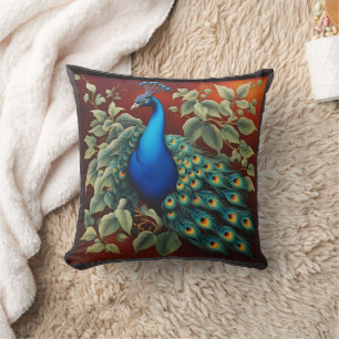 Vibrant Peacock Amidst Lush Greenery Cushion