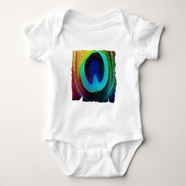Vibrant Peacock Feather Baby Bodysuit (Front)