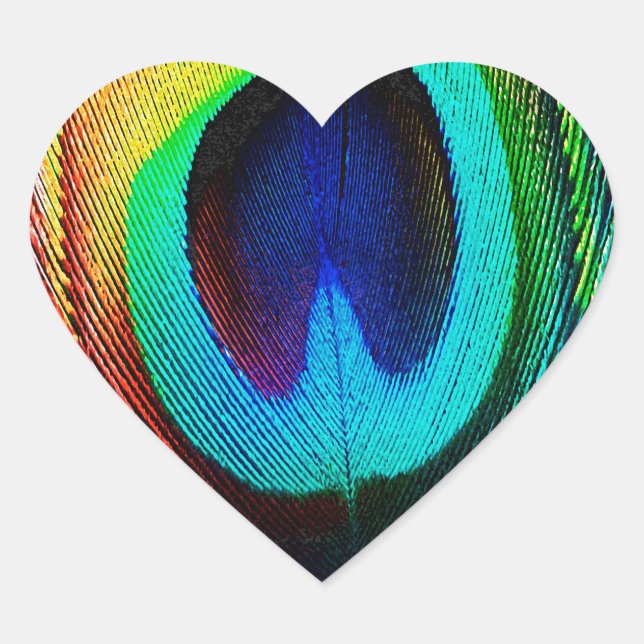Vibrant Peacock Feather Heart Sticker (Front)