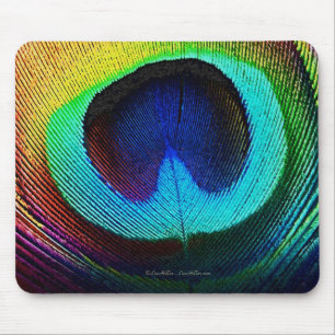 Vibrant Peacock Feather Mouse Mat