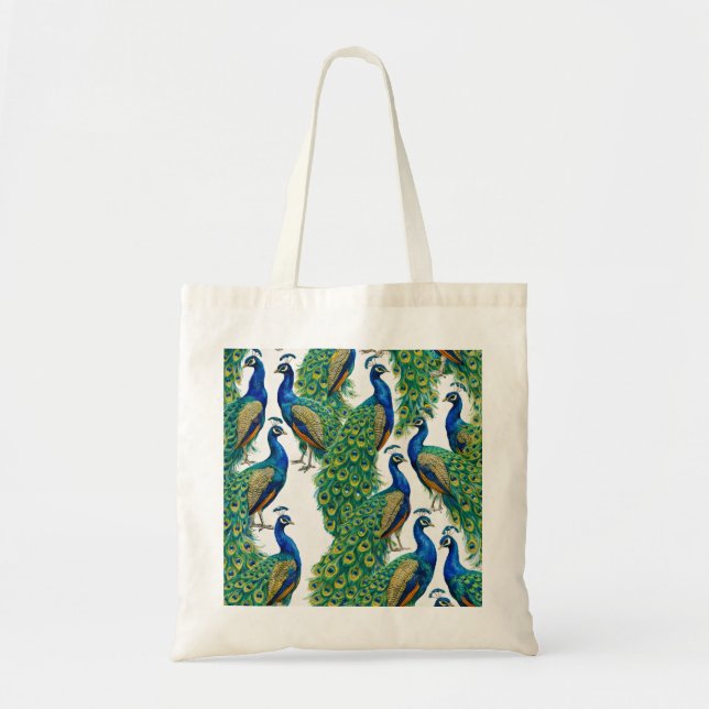 Vibrant Peacock Feather Pattern in Royal Blue Tote Bag (Front)