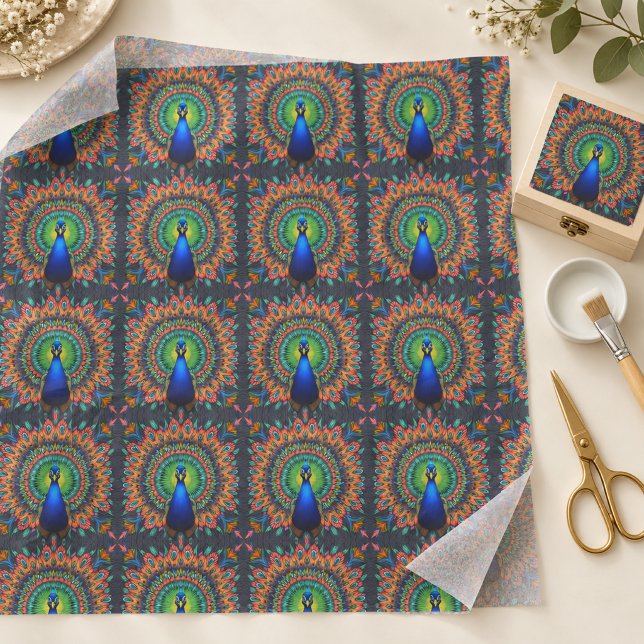 Vibrant Peacock Feather Pattern Kaleidoscope Tissue Paper (Creator Uploaded)