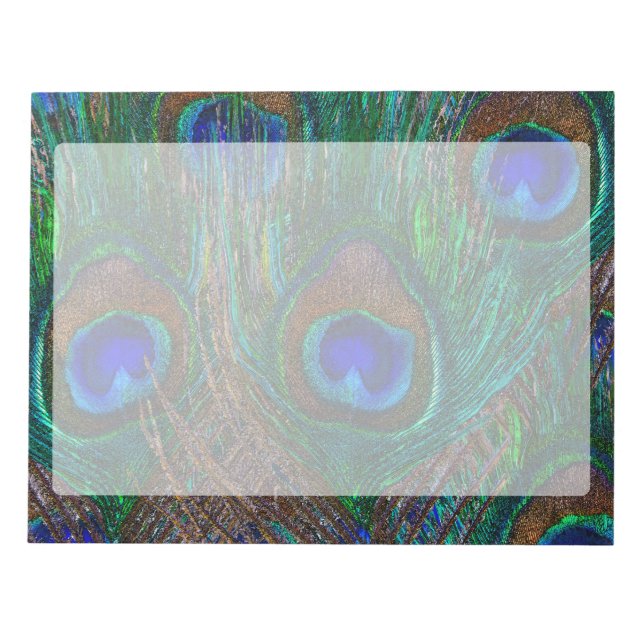 Vibrant Peacock Feathers Etching Style Decor Notepad (Front)