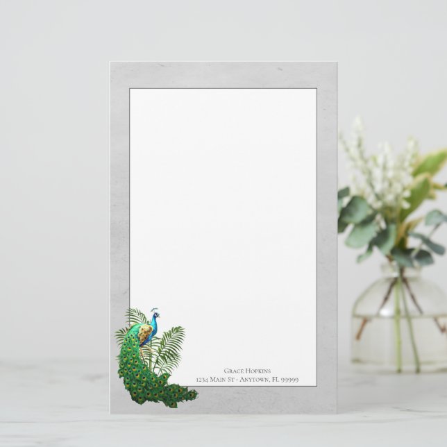 Vibrant Peacock | Grey Stationery (Standing Front)