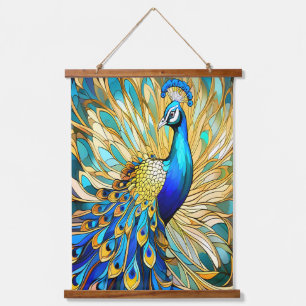 Vibrant Peacock in Art Nouveau Style Colourful Art Hanging Tapestry