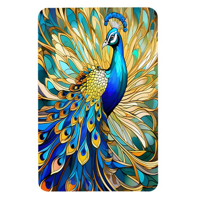 Vibrant Peacock in Art Nouveau Style Colourful Art Magnet (Vertical)