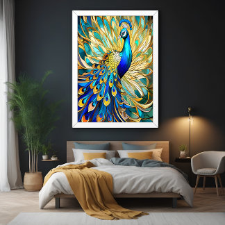 Vibrant Peacock in Art Nouveau Style Colourful Wal Poster