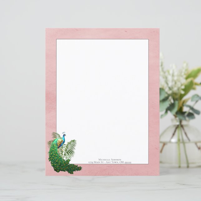 Vibrant Peacock | Pink Paper Sheet (Standing Front)