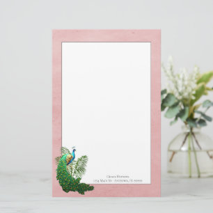 Vibrant Peacock   Pink Stationery