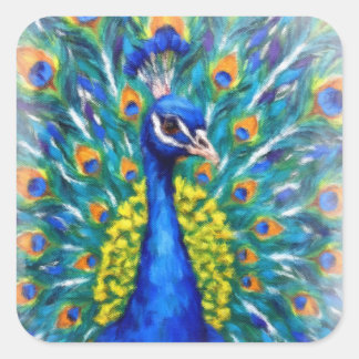 Vibrant Peacock Square Sticker