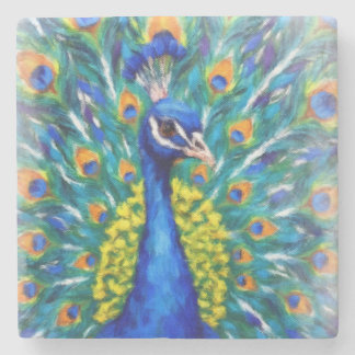 Vibrant Peacock Stone Coaster