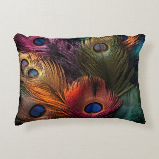 Vibrant peacock tail showcases decorative cushion