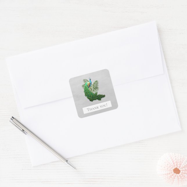 Vibrant Peacock Thank You | Grey Sticker (Envelope)