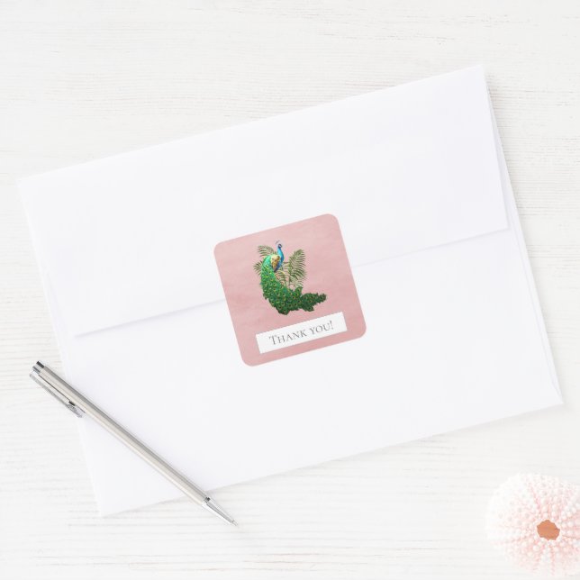 Vibrant Peacock Thank You | Pink Sticker (Envelope)
