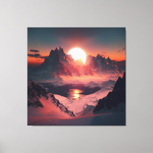 Vibrant peak: A snowy mountain at sunset. Canvas Print