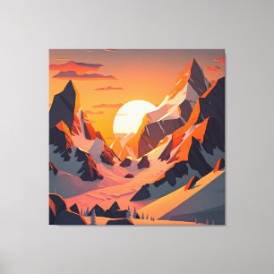 Vibrant peak: A snowy mountain at sunset. Canvas Print