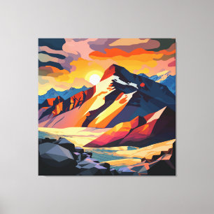 Vibrant peak: A snowy mountain at sunset. Canvas Print