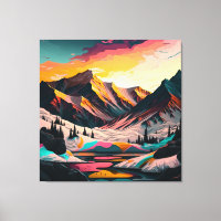 Vibrant peak: A snowy mountain at sunset.