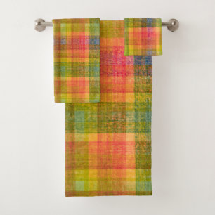 Vibrant Pencil Colour Plaid Pattern Bath Towel Set