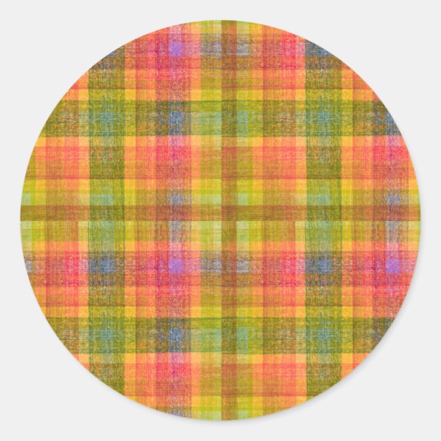 Vibrant Pencil Colour Plaid Pattern Classic Round Sticker (Front)