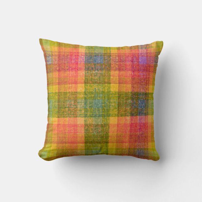 Vibrant Pencil Colour Plaid Pattern Cushion (Front)