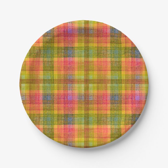 Vibrant Pencil Colour Plaid Pattern Paper Plate (Front)