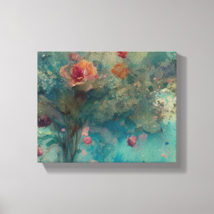 Vibrant Peonies on a Blue Background Canvas Print