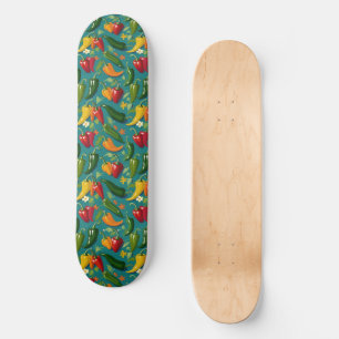 Vibrant Peppers Red Green And Yellow Peppers Teal Skateboard