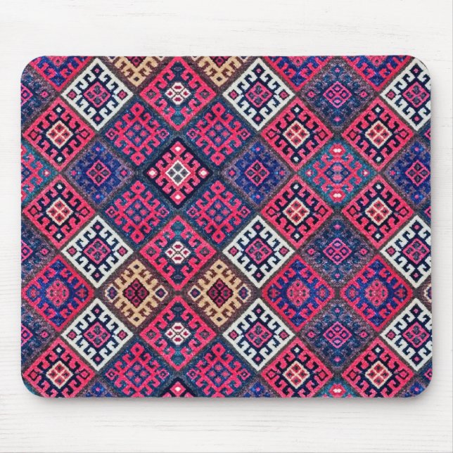 Vibrant Persian Antique Oriental Rug Diamond Mouse Mat (Front)