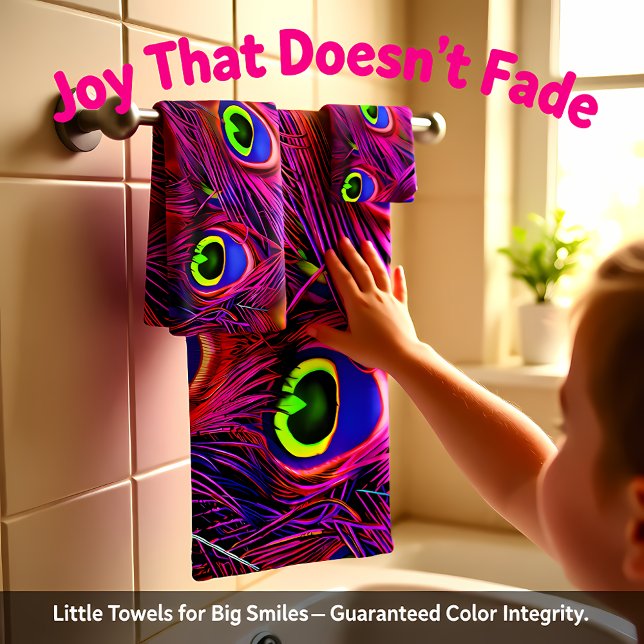 Vibrant Personalise Peacock purple Feathers Bath Towel Set (Creator Uploaded)