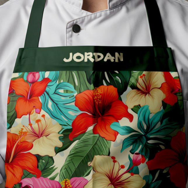 Vibrant Personalizable Tropical Floral Apron (Creator Uploaded)