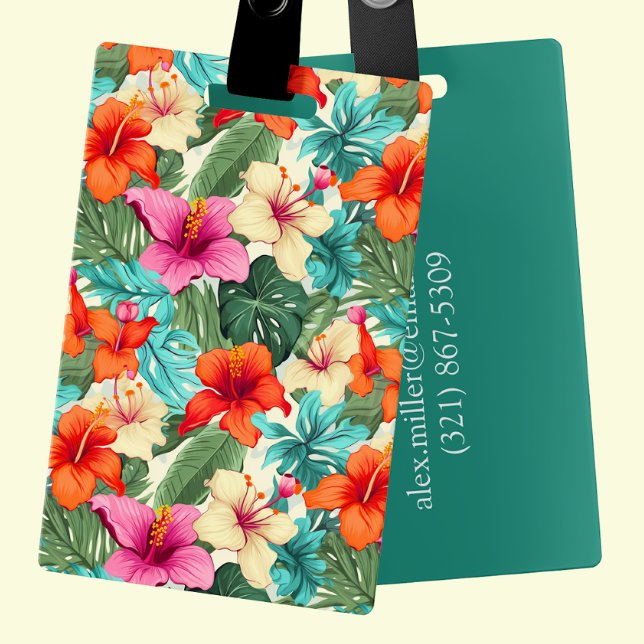 Vibrant Personalizable Tropical Floral Luggage Tag (Creator Uploaded)