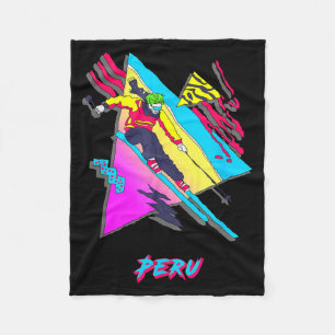 Vibrant peruvian ski adventure graphic peru skier fleece blanket