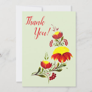 Vibrant Petrykivka Floral Folk Art Thank You Card