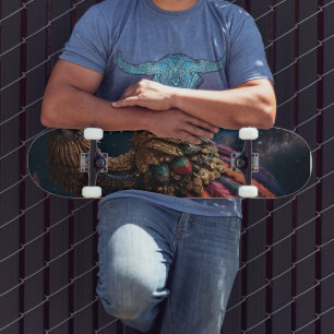 Vibrant Pheasant Feathers in Red and Turquoise Skateboard