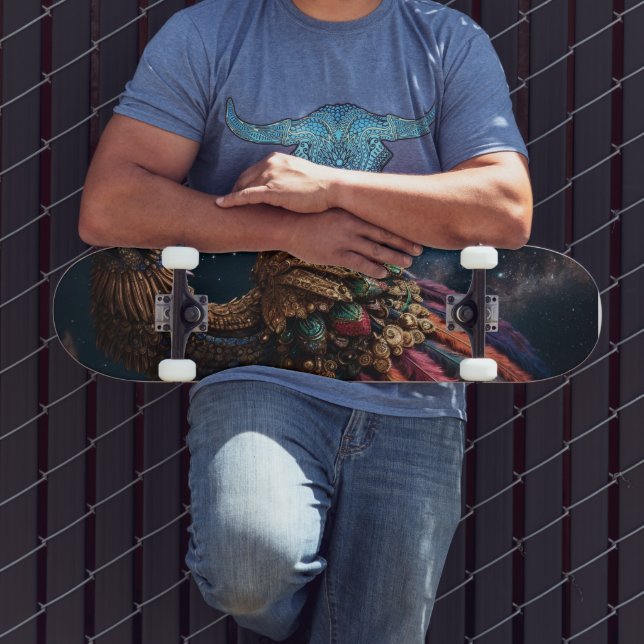 Vibrant Pheasant Feathers in Red and Turquoise Skateboard (Outdoor 3)
