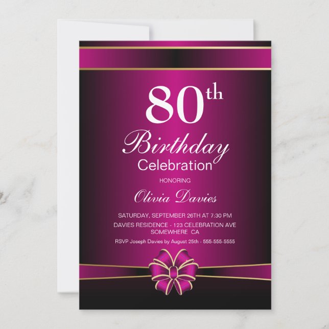 Vibrant Pink 80th Birthday Party Invitation (Front)