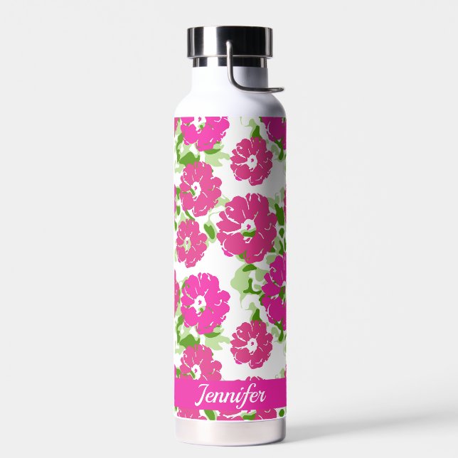 Vibrant Pink Abstract Floral Design | Personalised Water Bottle (Left)