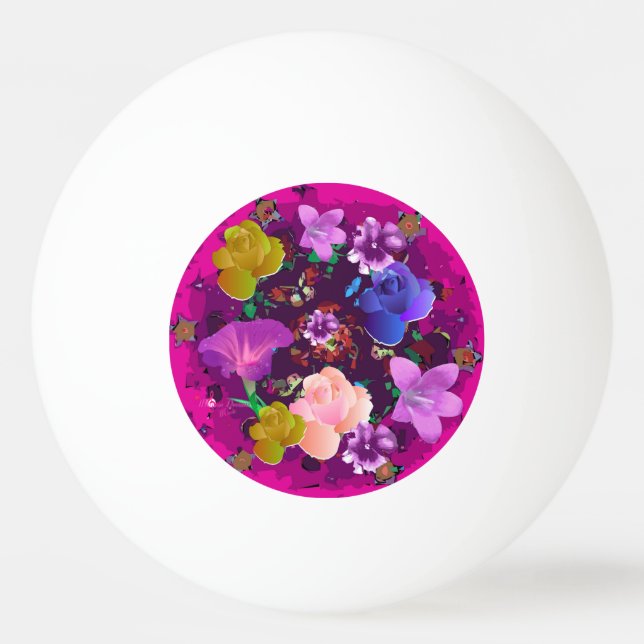 Vibrant Pink Abstract Floral Ping Pong Ball (Front)