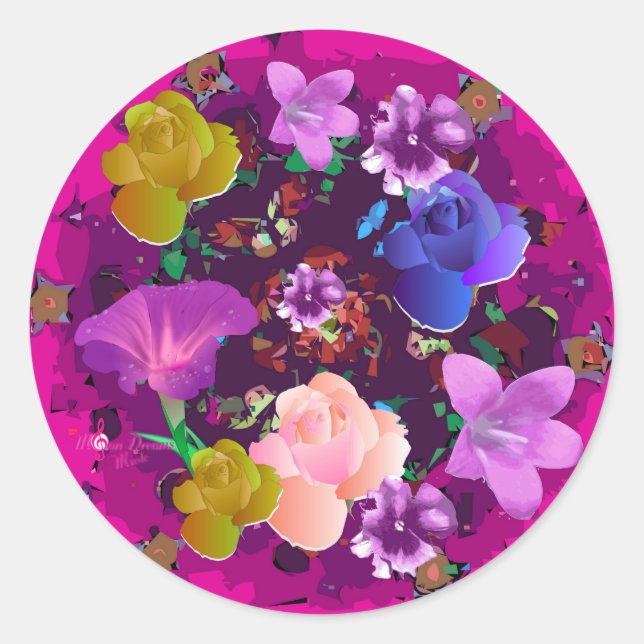 Vibrant Pink Abstract Floral Round Stickers (Front)